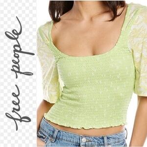 NWT. $78R Free People Marigold Tee. Size M. Key Lime Combo